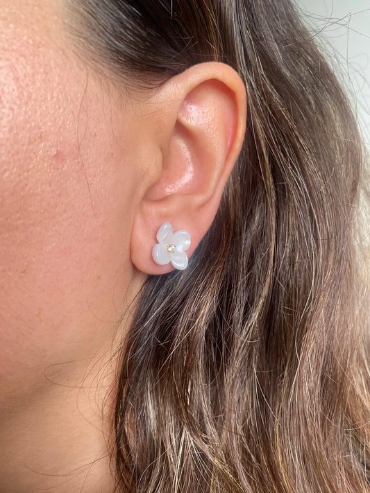 Boucles d’Oreilles Fleur Blanche en Acier Inoxydable