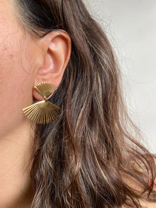 Boucles d’oreilles éventail doré en acier inoxydable