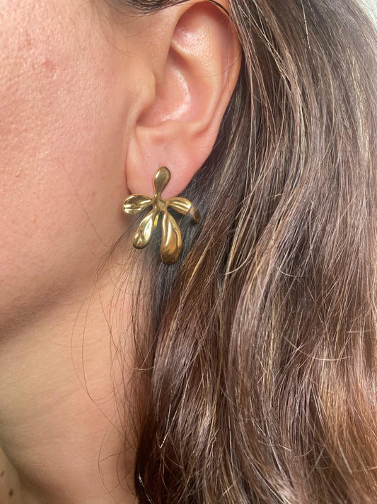 Boucles d’Oreilles Dorées Design Organique en Acier Inoxydable