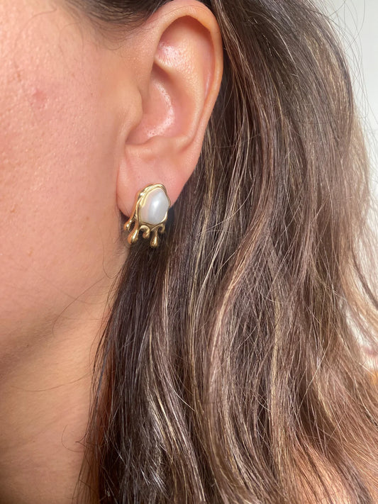 Boucles d’Oreilles Dorées avec Pierre Blanche en Acier Inoxydable