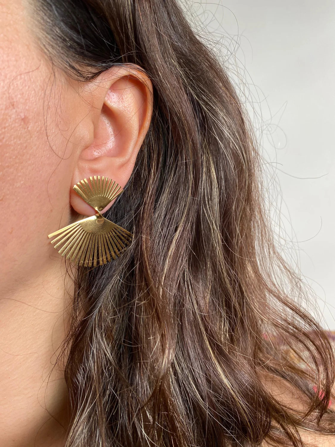 Boucles d’oreilles éventail doré en acier inoxydable