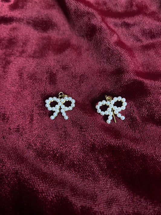 Boucles d’oreilles nœud perlé doré en acier inoxydable