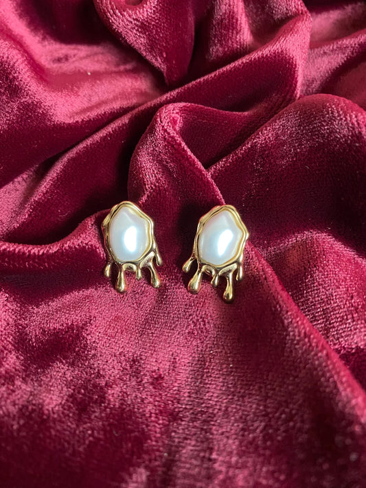 Boucles d’Oreilles Dorées avec Pierre Blanche en Acier Inoxydable